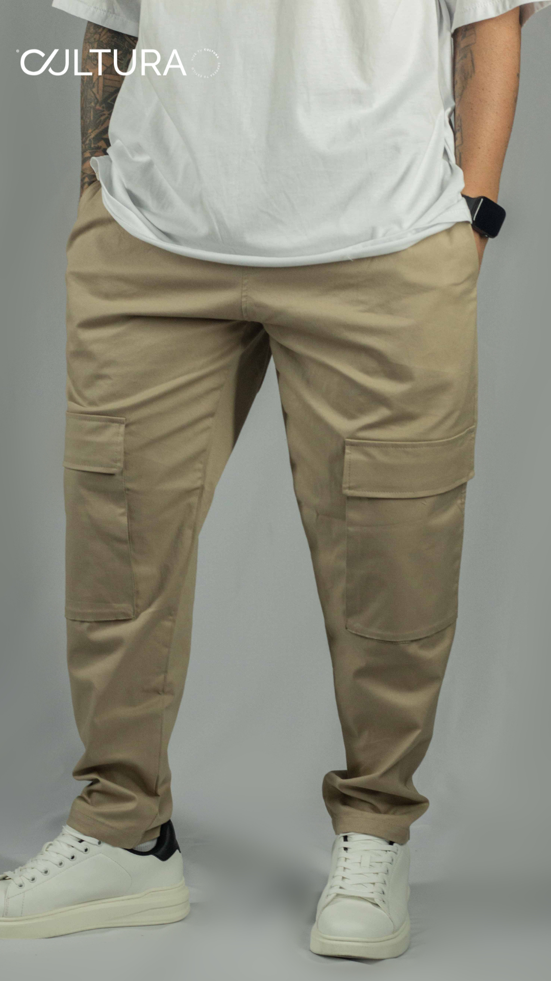 Pantalón cargo Wide Leg Beige