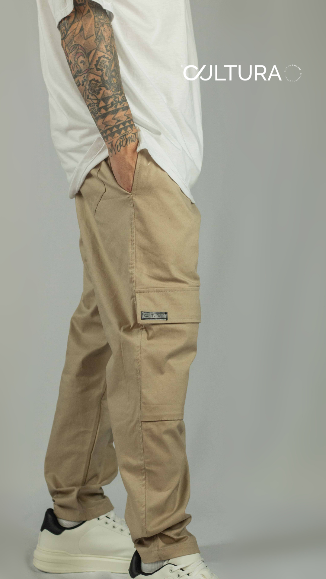 Pantalón cargo Wide Leg Beige